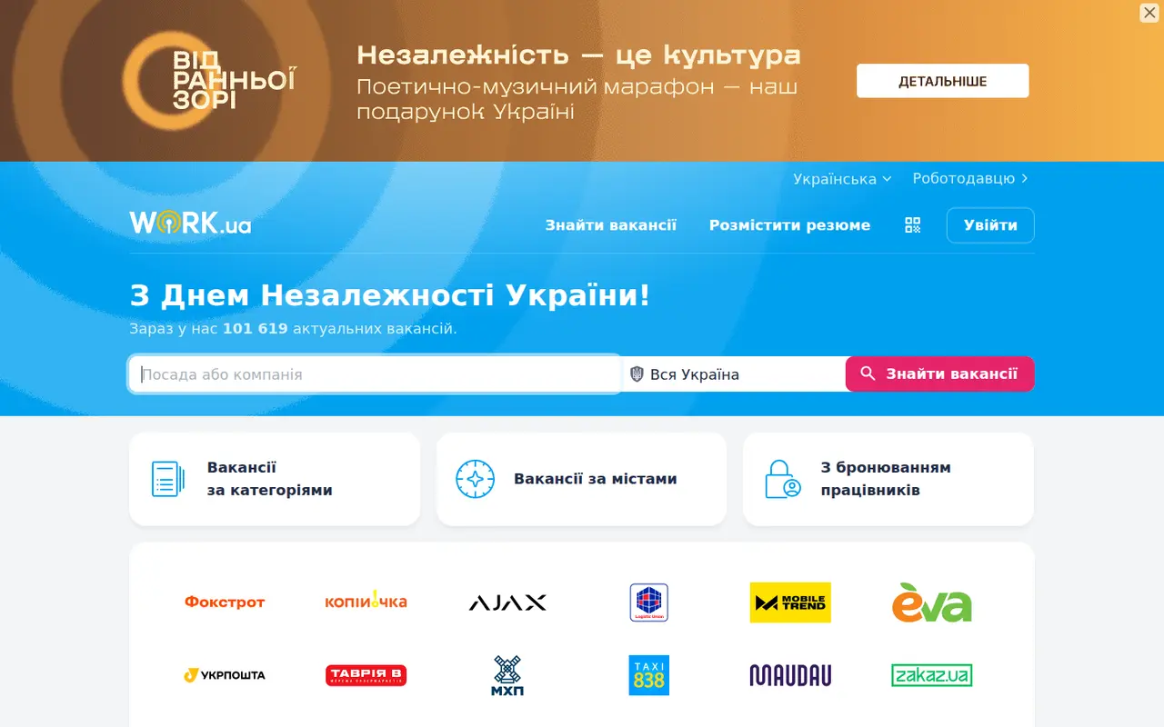 Скріншот сайту Work.ua